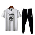 Men Cotton Printed Track Suit White Black Crown Beard Live Like King