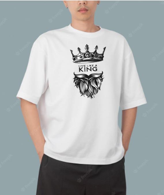 Men Cotton Printed Track Suit White Black Crown Beard Live Like King