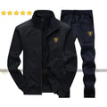 Men Fleece Track Suit Black 2 Pcs Collar Winter