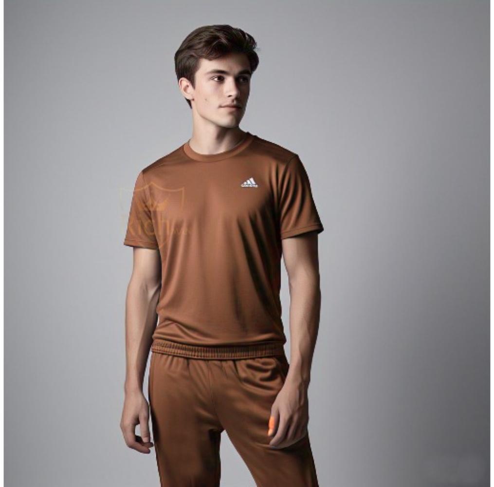 Men Micro Interlock Track Suit Brown 2Pcs Set