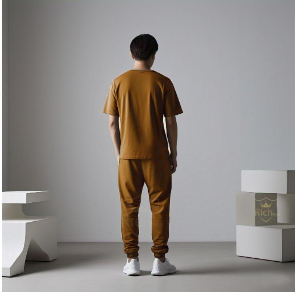 Men Micro Interlock Track Suit Brown 2Pcs Set