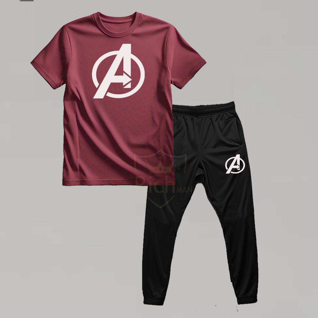 Men Marvel Avengers Track Suit Maroon Black 2Pcs