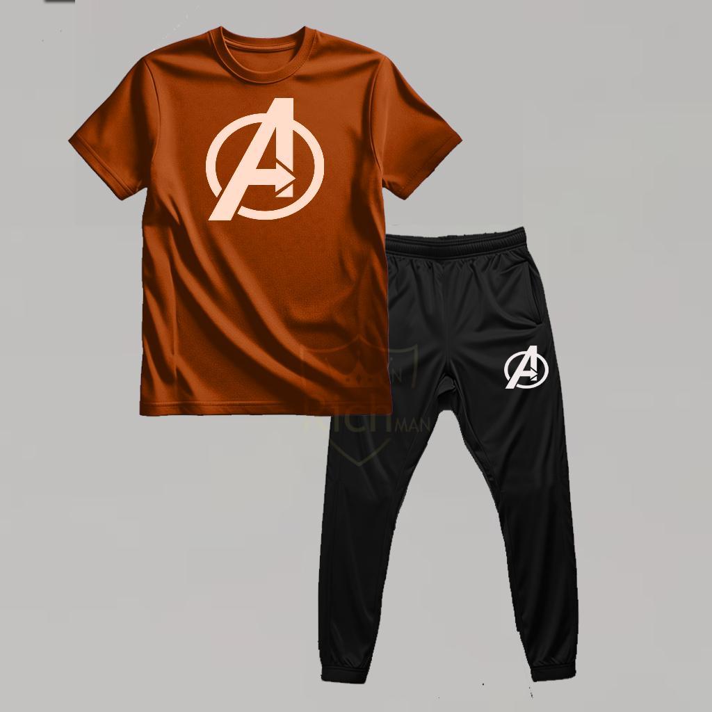Men Avengers Logo Track Suit Brown Black 2Pcs