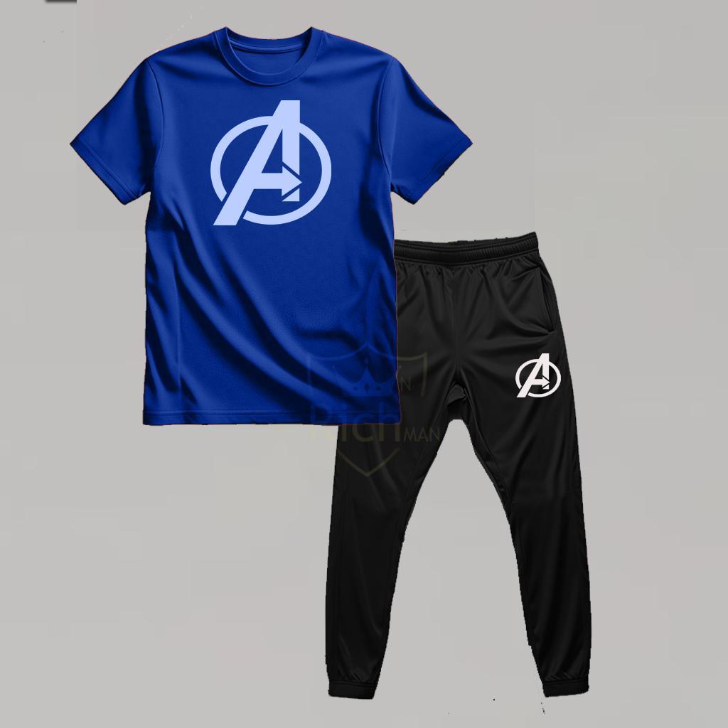 Men Avengers Logo Track Suit Blue Black Set