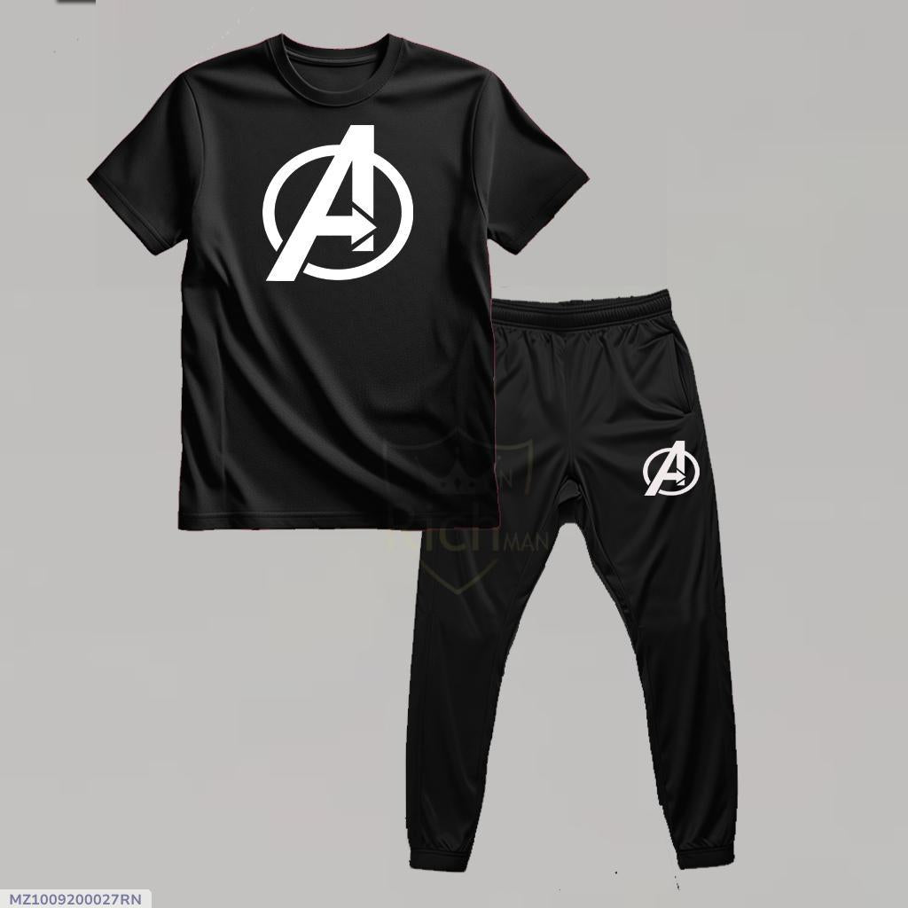 Men Avengers Logo Track Suit Black 2Pcs