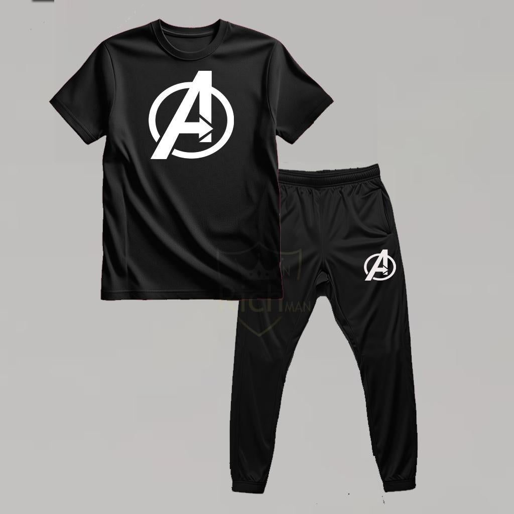 Men Avengers Logo Track Suit Black 2Pcs