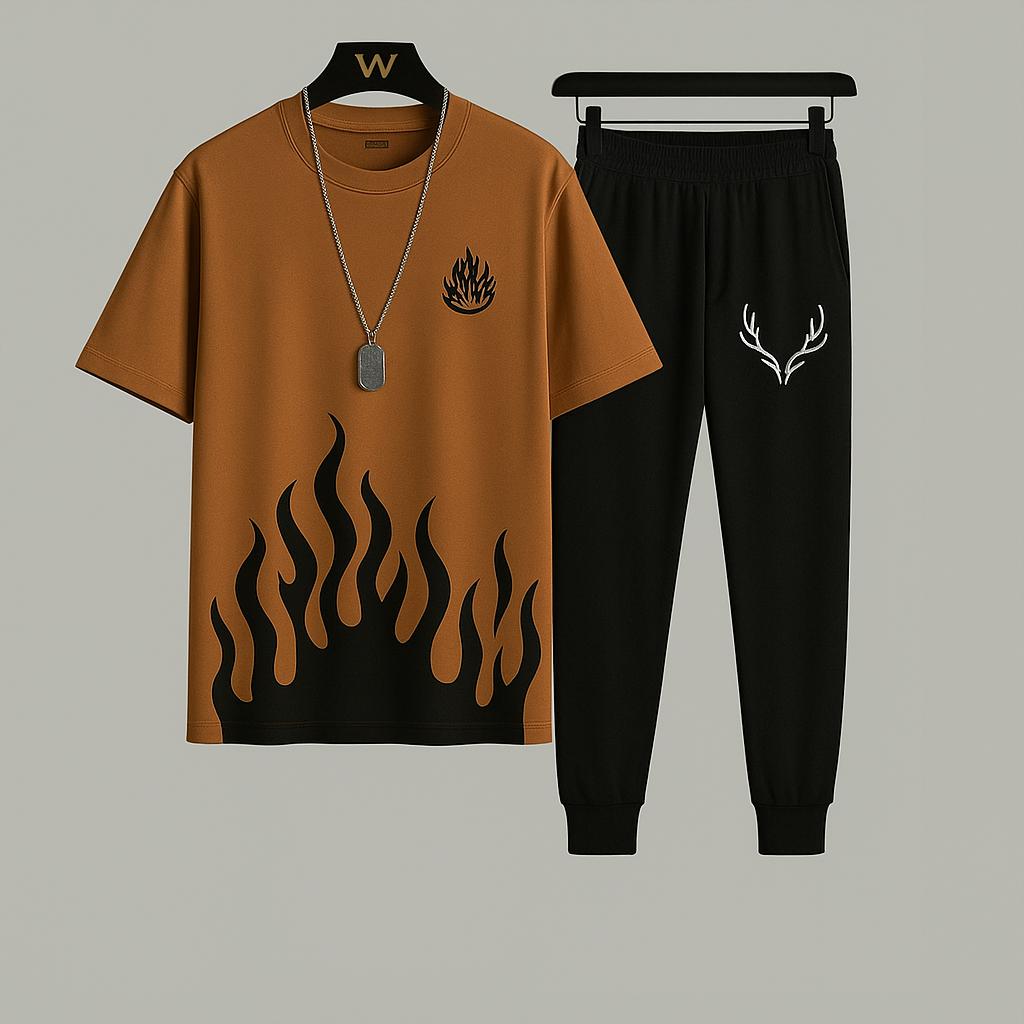 Men Printed Micro Track Suit Flame Print Deer Antler Pakistan