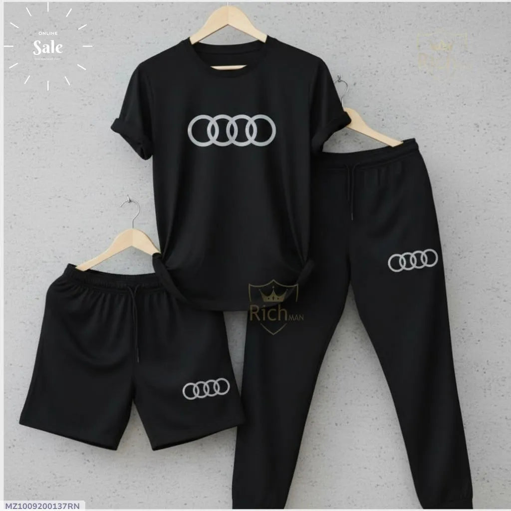Men Audi Logo 3-Piece Summer Tracksuit Black