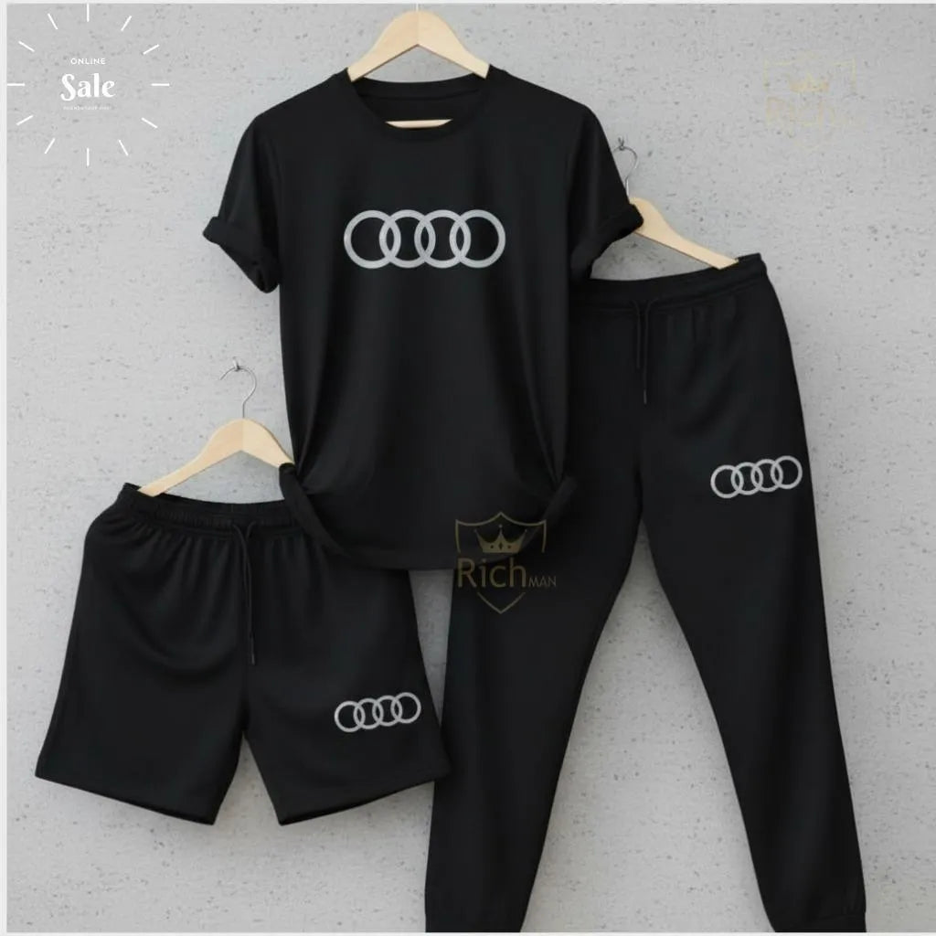 Men Audi Logo 3-Piece Summer Tracksuit Black