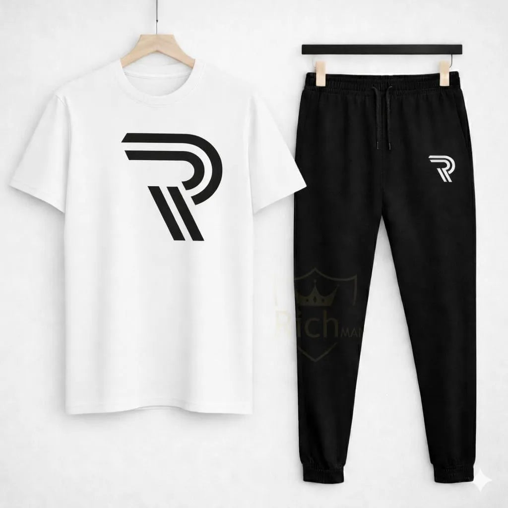 Men R-Logo Cotton Track Suit White Slim Fit