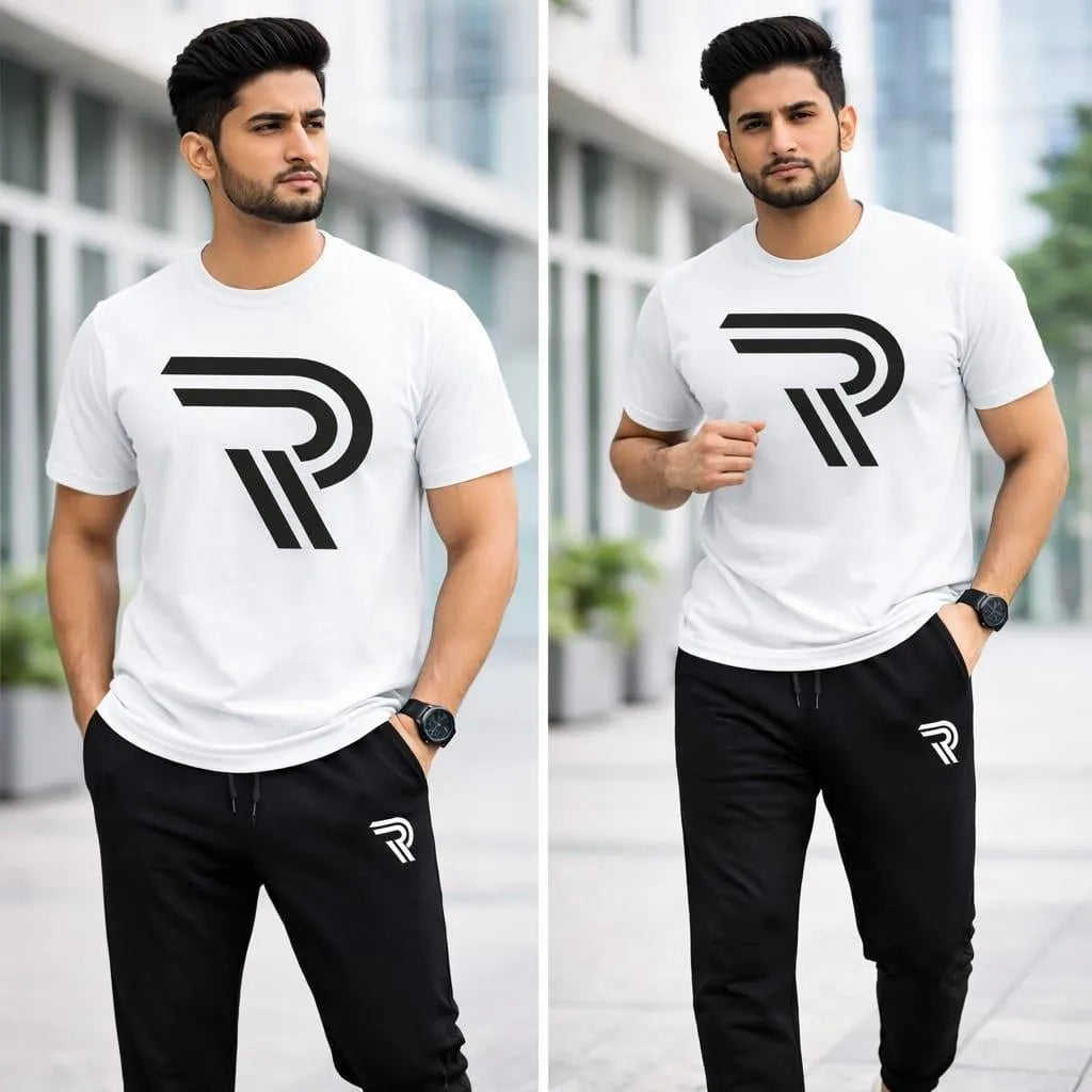 Men R-Logo Cotton Track Suit White Slim Fit
