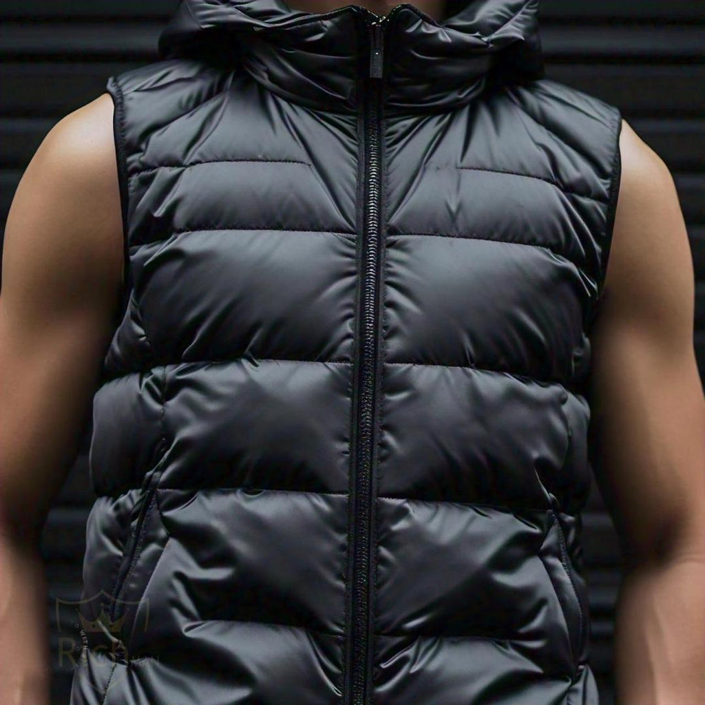 Men's Hooded Polyester Bomber Jacket - 1 Pc in Black