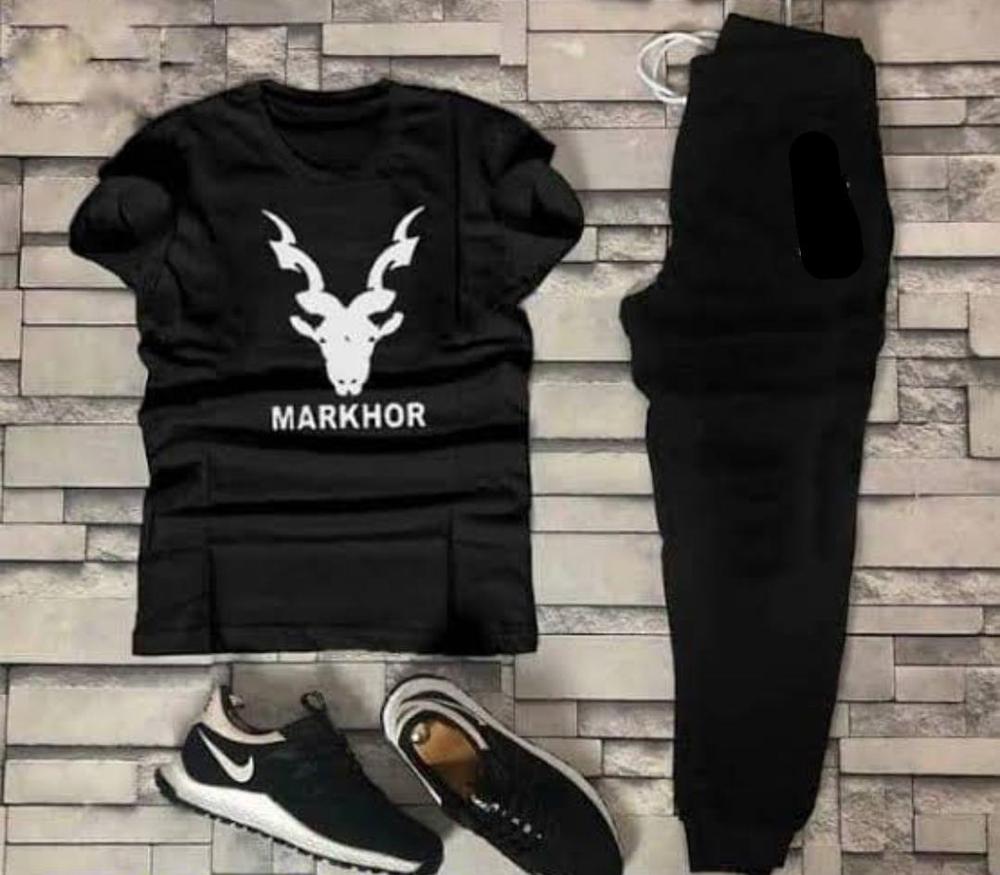 Men Black Printed Markhor Track Suit 2 Pcs