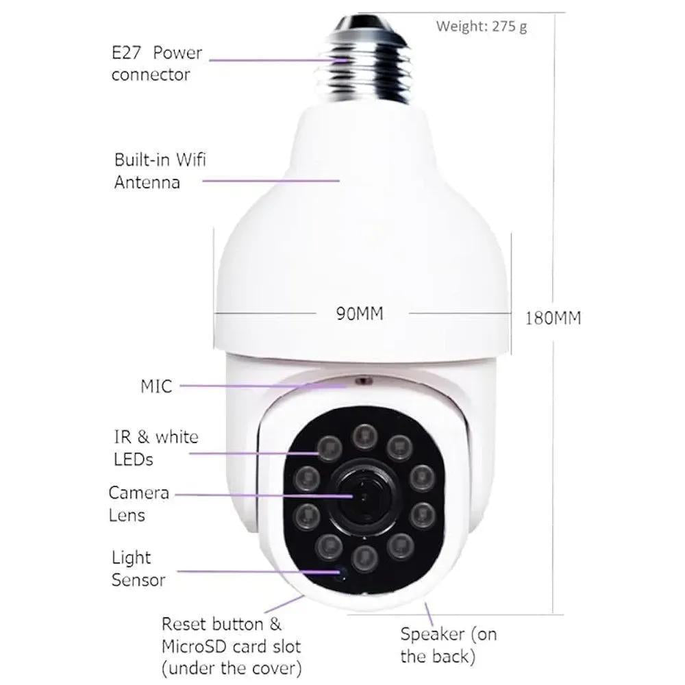 White 360-Degree Security Camera with WiFi & Night Vision