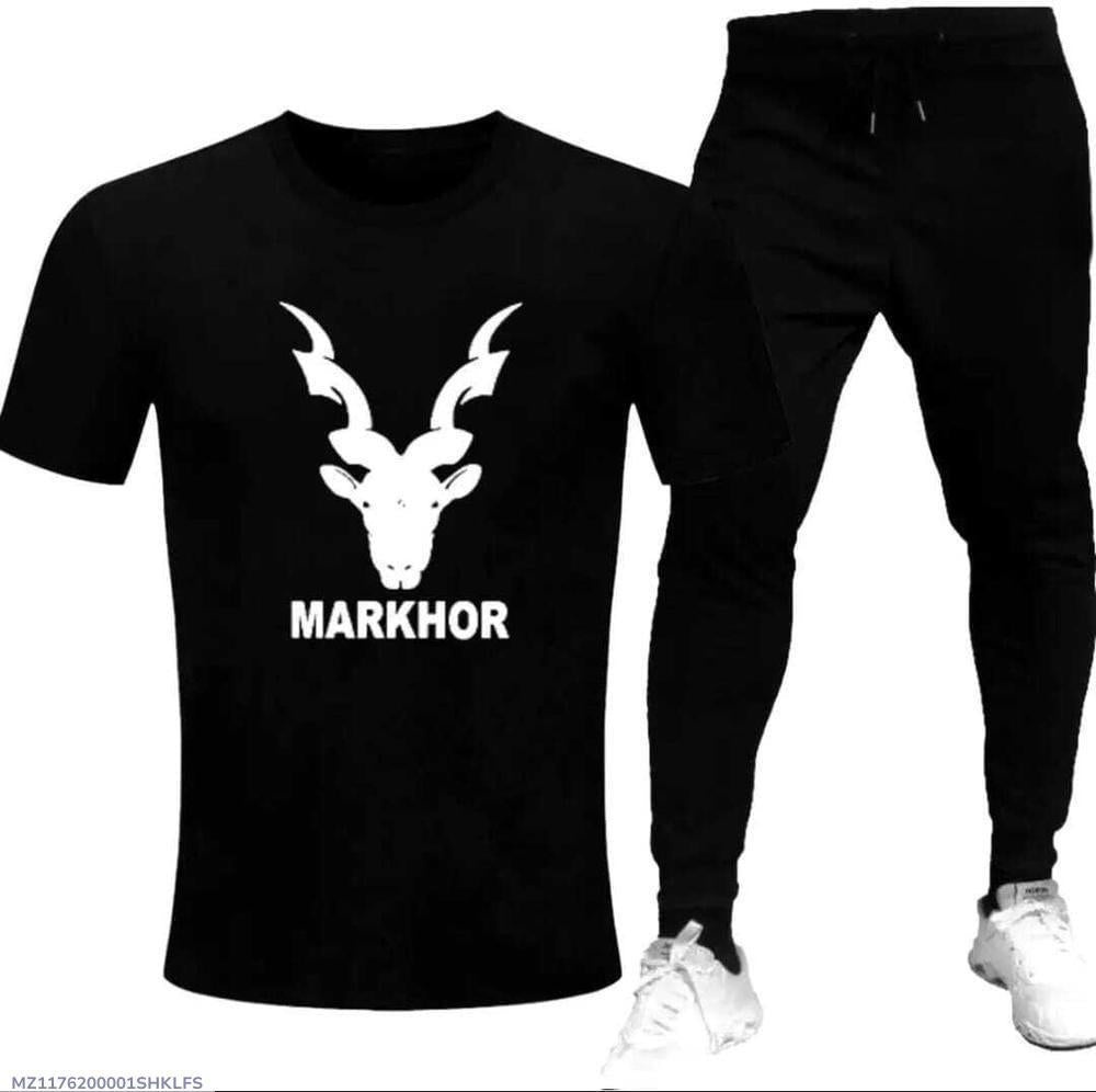 Men Black Markhor Printed Track Suit 2Pcs Cotton Jersey