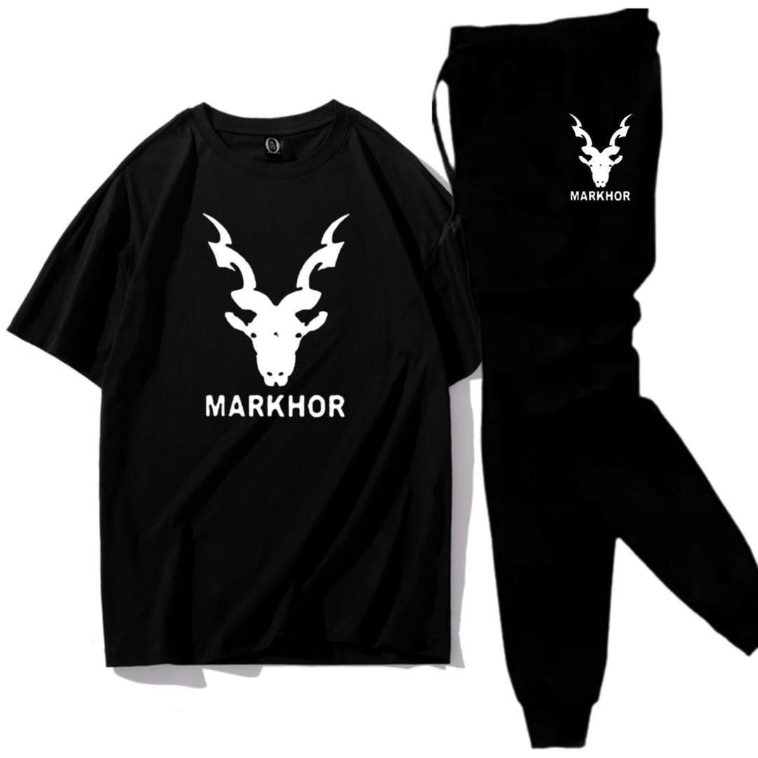 Men Black Markhor Printed Track Suit 2Pcs Cotton Jersey
