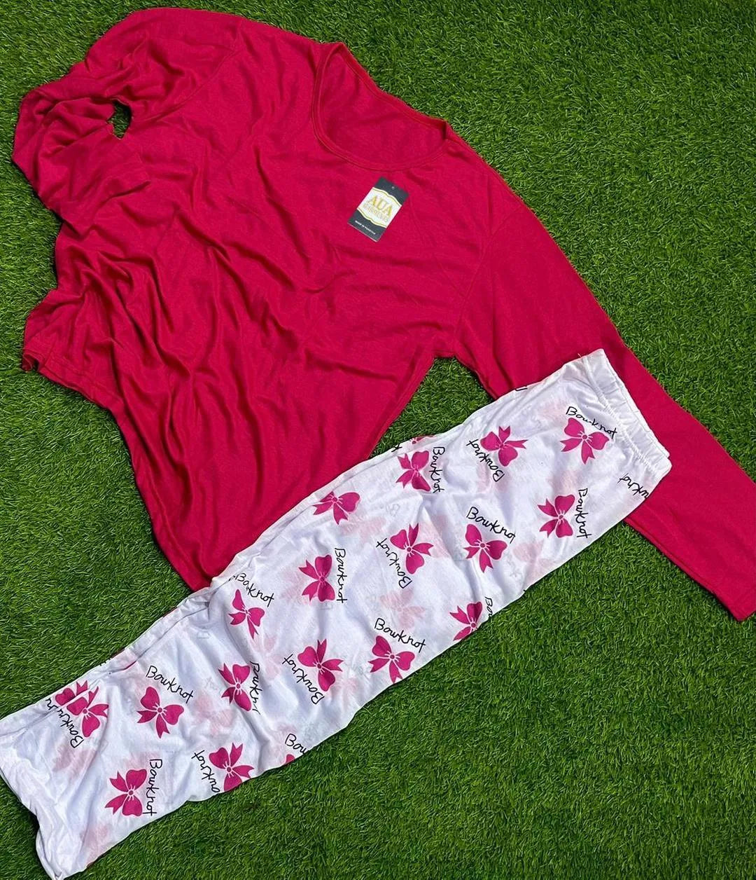 Girl Power Printed Night Suit Pink White Jersey 2 Pcs
