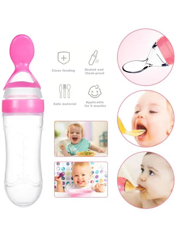 Silicone Squeeze Feeder for Babies Green Pink Yellow