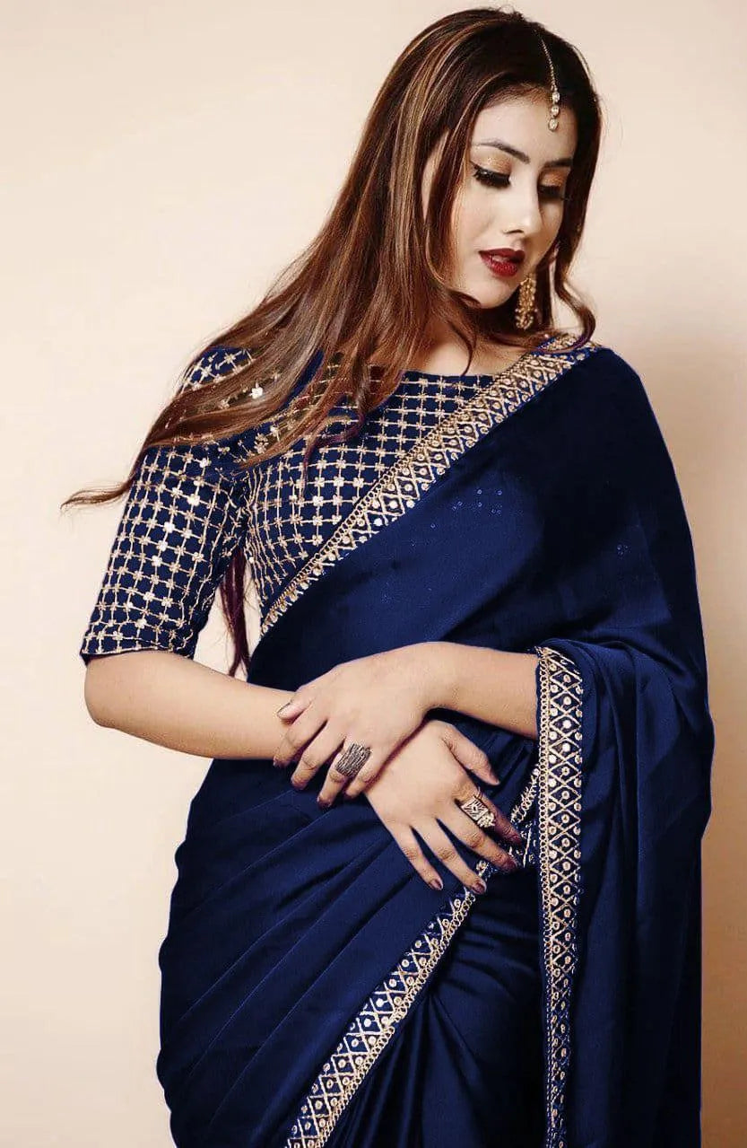 Royal Blue Shamoz Silk Saree & Blouse Set