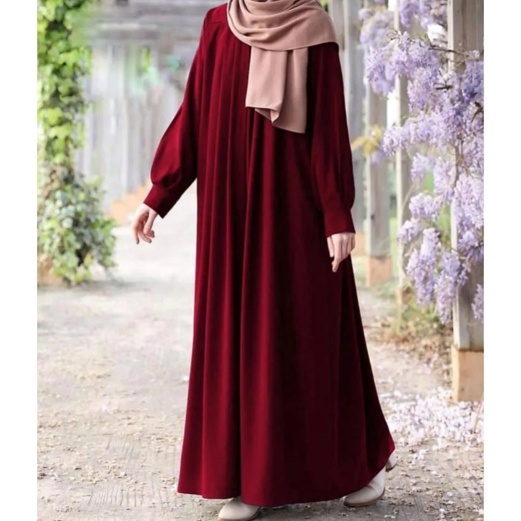 Maroon Georgette Abaya with Front Zip & Pockets