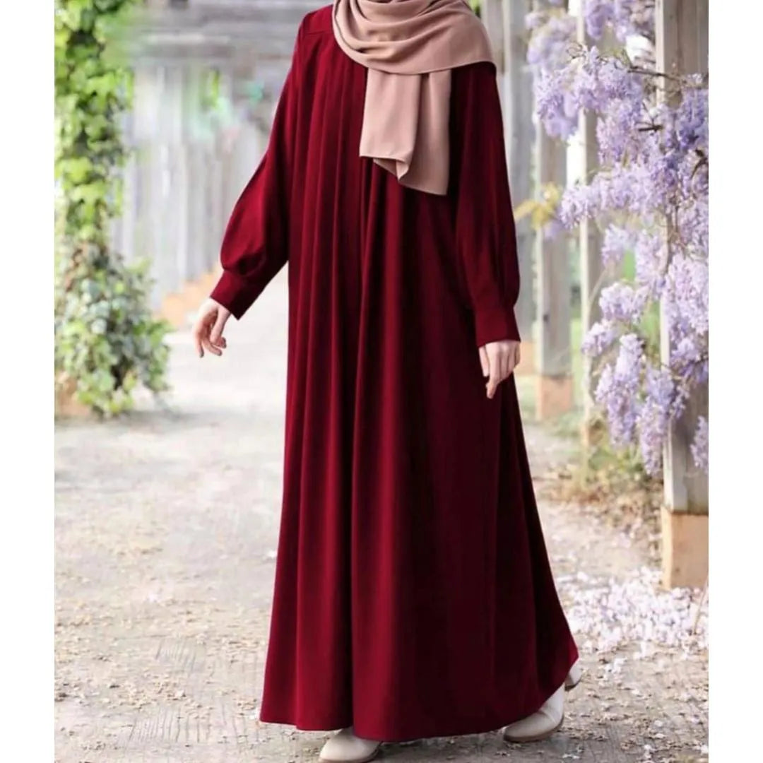 Maroon Georgette Abaya with Front Zip & Pockets