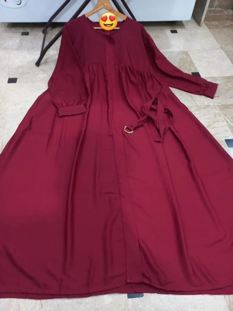 Maroon Georgette Abaya with Front Zip & Pockets