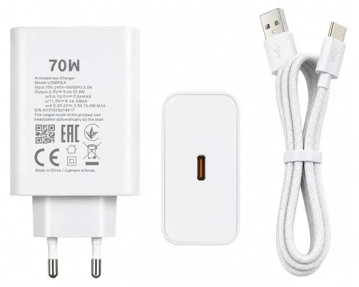 70W Fast Charger with Type C Cable PD Super Fast Charging Adapter