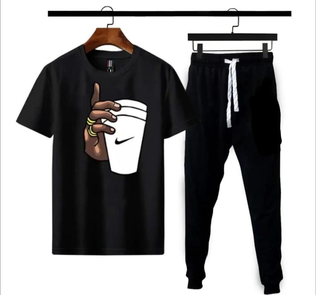 Men Black Graphic Track Suit 2Pcs Cotton Pakistan