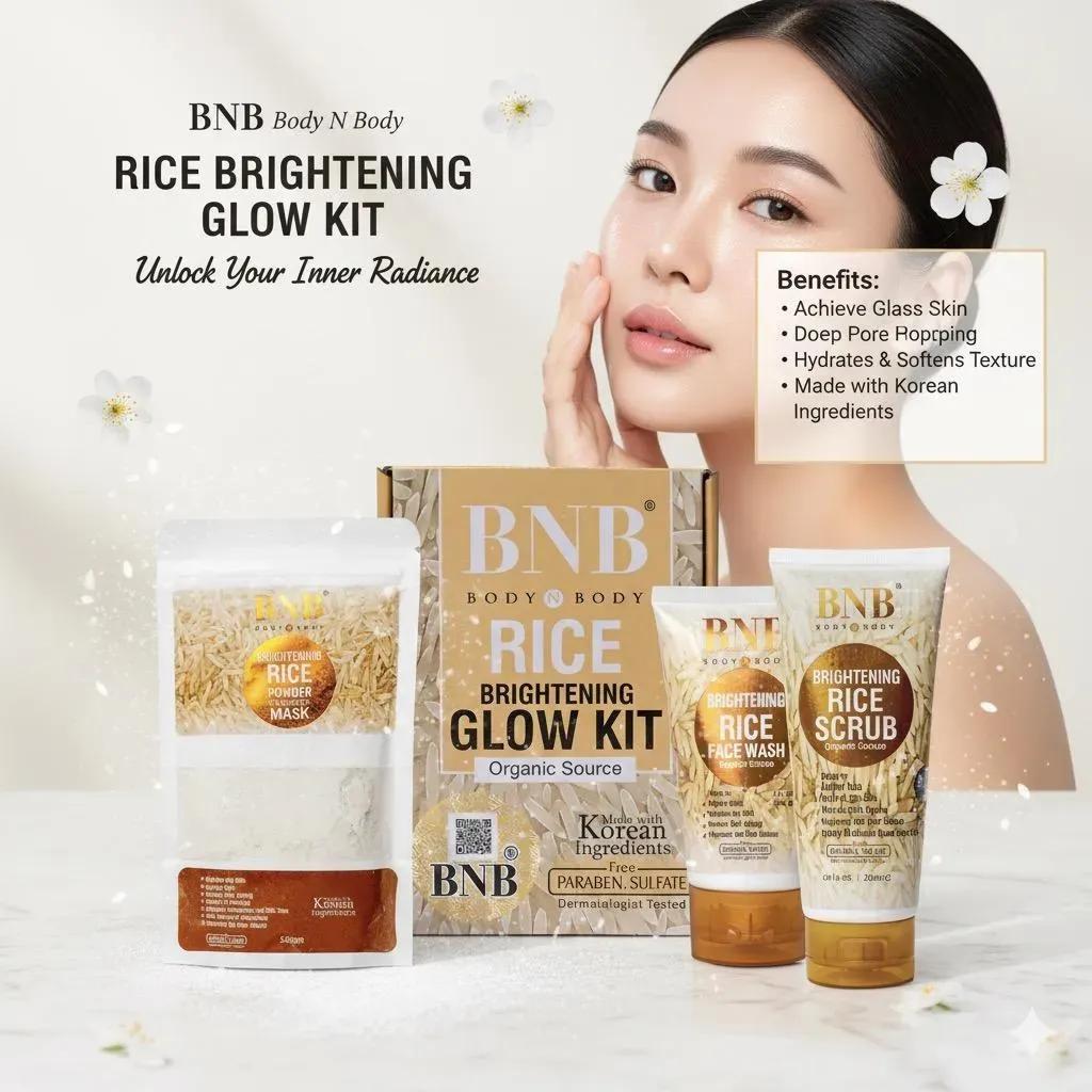 BNB Body & Body Rice Brightening Glow Kit 3-in-1 Glass Skin for All Skin Types