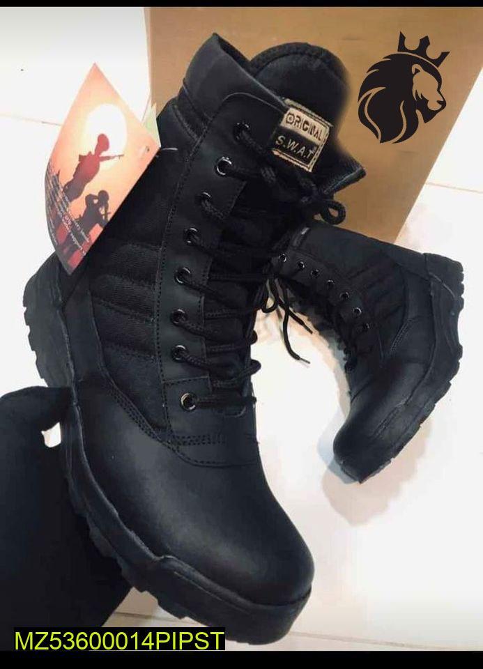 Men's Black Rubber Army Boots with Ankle Height & Durable Sole