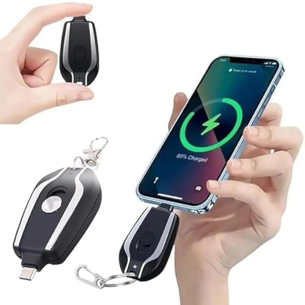 Ultra-Compact Mini Keychain Power Bank 1500mAh | Fast Charging Emergency Pocket Battery for Android & iPhone (Black & Silver)
