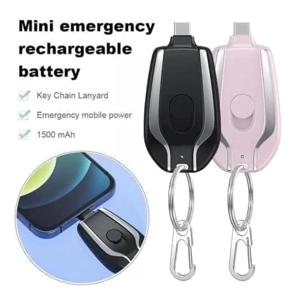 Ultra-Compact Mini Keychain Power Bank 1500mAh | Fast Charging Emergency Pocket Battery for Android & iPhone (Black & Silver)