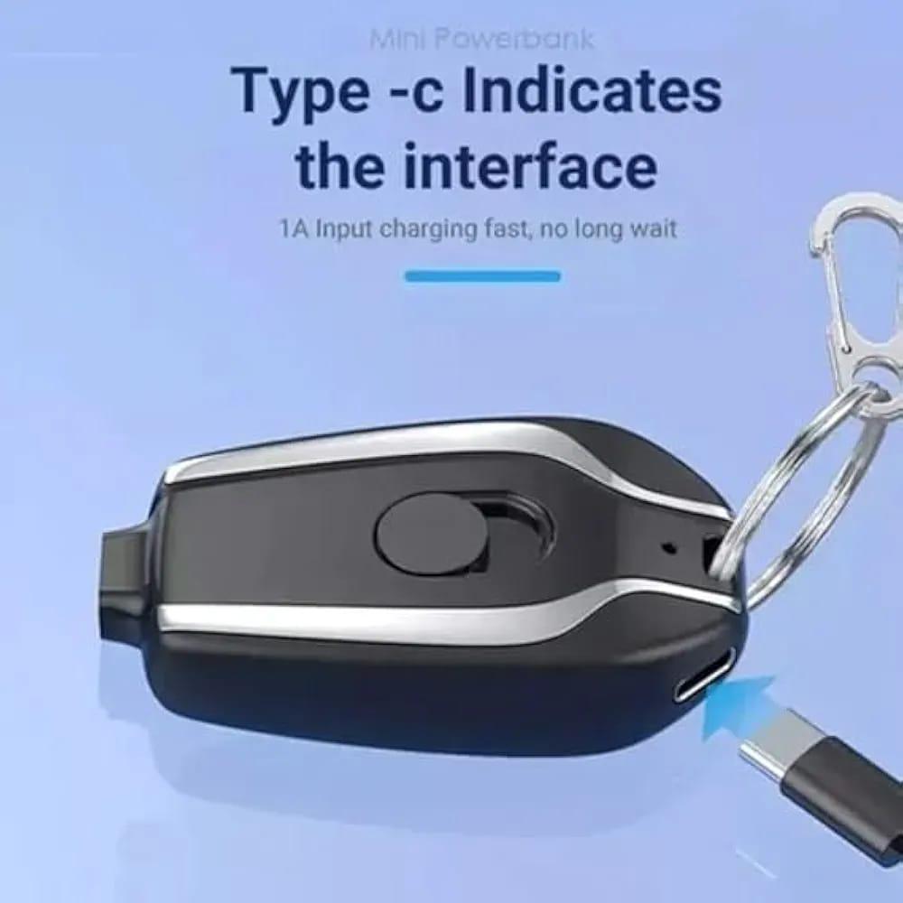 Ultra-Compact Mini Keychain Power Bank 1500mAh | Fast Charging Emergency Pocket Battery for Android & iPhone (Black & Silver)