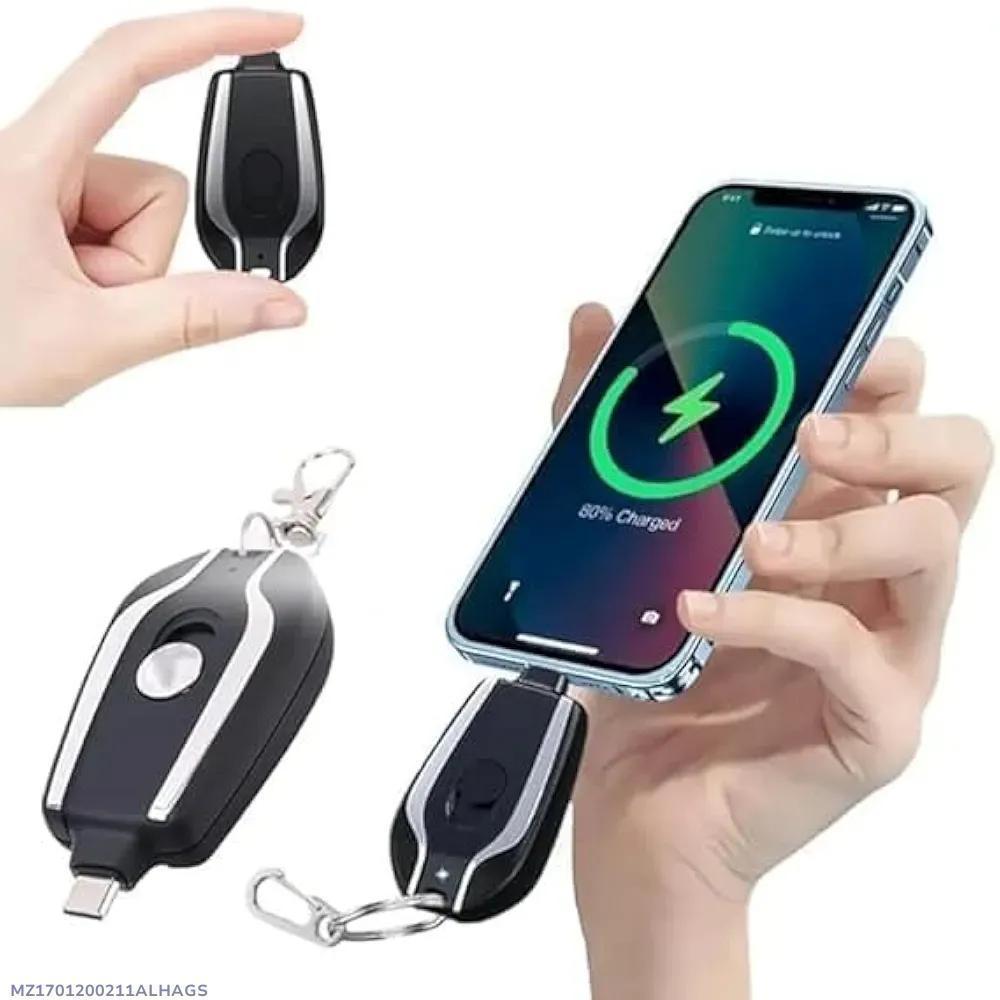 Ultra-Compact Mini Keychain Power Bank 1500mAh | Fast Charging Emergency Pocket Battery for Android & iPhone (Black & Silver)