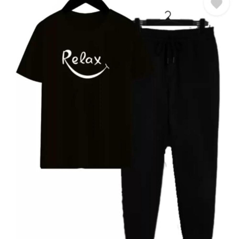 Men Dri Fit Printed Track Suit Black Slim Fit