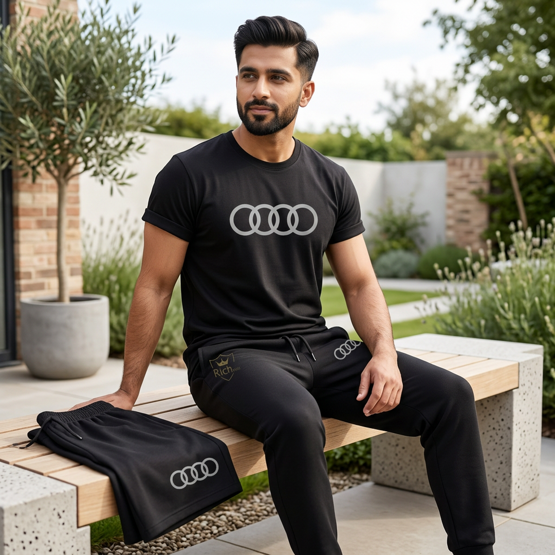 Men Audi Logo 3-Piece Summer Tracksuit Black
